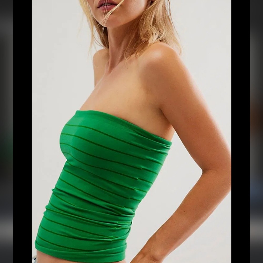Free People Intimately Carrie Stripe Tube Tops (2) White w/ Black, Green w/ Blue - Picture 8 of 9